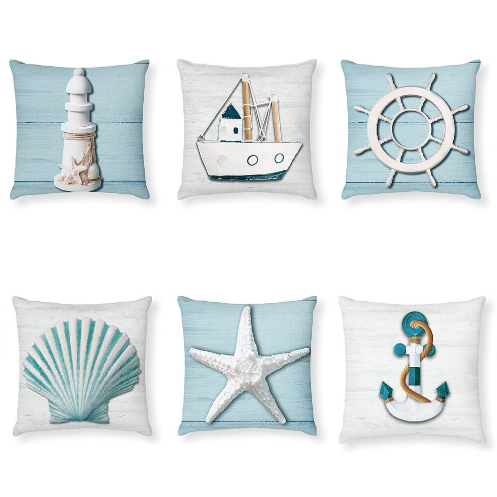 7467 6 Pieces Ocean Beach Pillow Covers 18 x 18 Inch Nautical Summer Sea